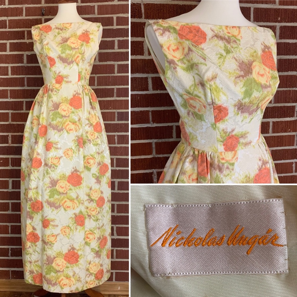 Gorgeous Floral Pastel 60s Sleeveless Evening Dress with Tool